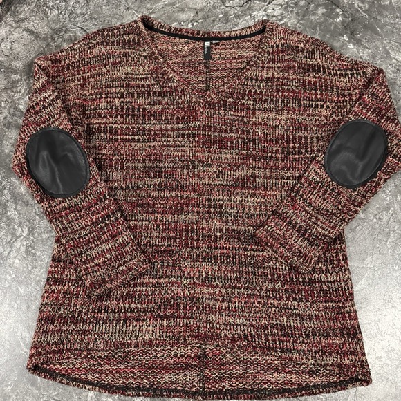 Kut From The Kloth Womens VNeck Multi Color Sweater  Elbow Patches Long Sleeve M - Picture 1 of 12